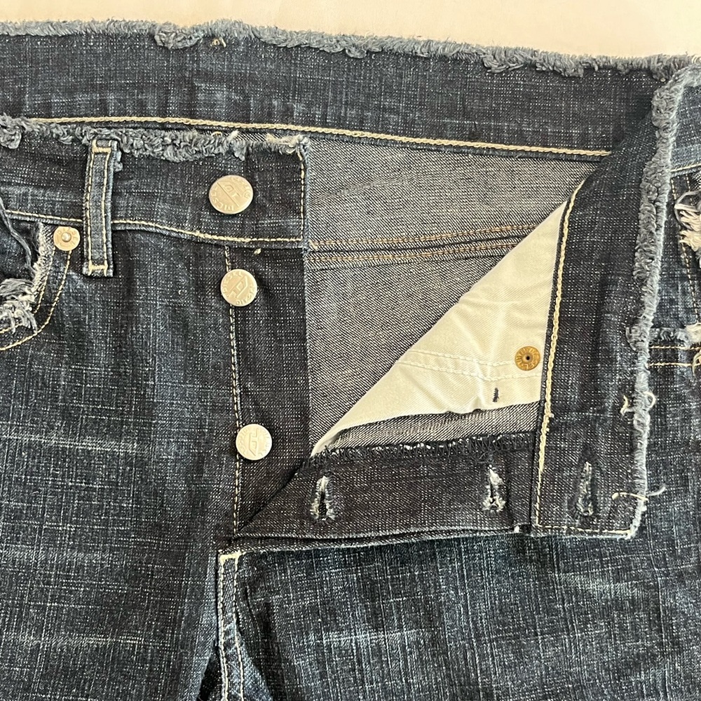 DIESEL Y2K Vintage Jeans Frayed Distressed Fringe Button Fly Flare Wide Leg Slit - Picture 6 of 12